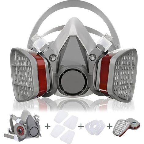 Kit de Couverture de Visage avec 2 Filtres/2 Botes/2 Cotons Filtrants, Réutilisable Anti-Poussière/Particule/Vapeur/Gaz, pour Pulvérisation/Peinture/Industrie/Agriculture, Gris (1/5)