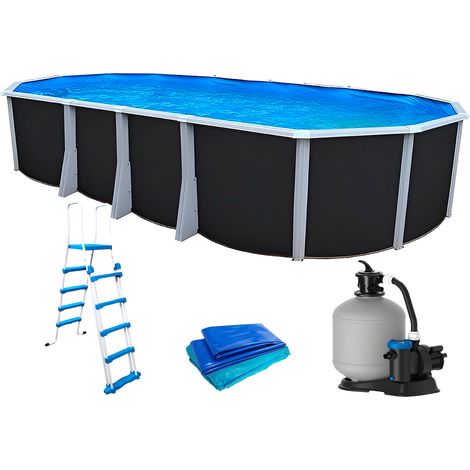 Kit piscine hors-sol acier Toi ANTHRACITE IBIZA PRESTIGIO ovale 730X366X132cm liner 0,60mm