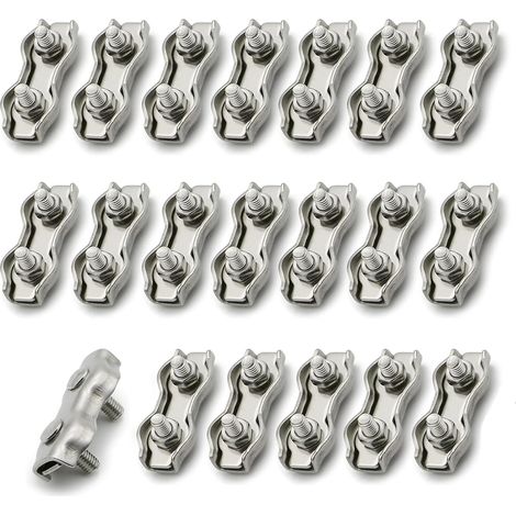 20 Serres Câbles en Acier Inoxydable pour Fixation de Cordes, Fils, Câbles Métalliques, Idéal pour Rangement et Sécurisation (1/4)