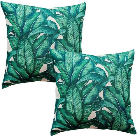 housses de coussin en coton et chanvre pour canapé, taie d'oreiller imprimée feuilles de forêt tropicale, housse de coussin de voiture - Style 4 (1/5)