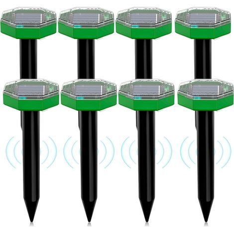 Répulsif solaire à ultrasons pour souris, lot de 8, répulsif solaire d'extérieur pour repousser les taupes et autres rongeurs des jardins et des pelouses (1/5)