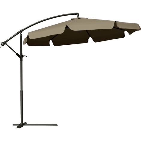 Sombrilla de jardín de 2,7 x 2,7 m con toldo ajustable, base en cruz, ventilación, polea, inclinación descentrada, estructura de metal y poliéster, ideal para terraza, patio o cafetería.