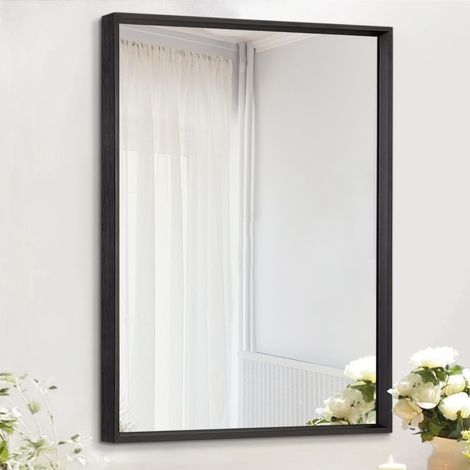 Miroir mural noir avec cadre en alliage d'aluminium rectangulaire moderne - Miroirs métalliques suspendus pour salle de bain, chambre à coucher, salon, entrée - Décoration de maison (1/5)