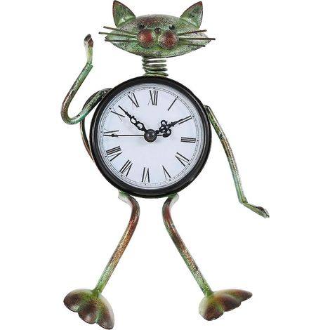 Katzenuhr, handgefertigt, Vintage, Metall, Eisen, Katzenfigur, stumm, Tischuhr, praktische Uhr, benötigt eine AA-Batterie (n (1/5)