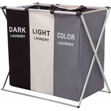 Panier à Linge - Non spécifié - Pliable - 3 Compartiments - 155L - Poignée en Tissu (1/4)