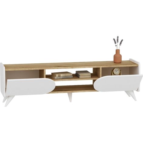 Mueble TV Solza, un estante, 2 puertas, 4 compartimientos, 160x40x45h cm marrón