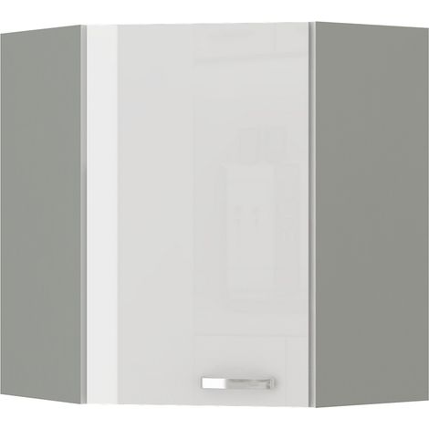 Eckhängeschrank 60x60 Bianca Weiß Hochglanz + Grau Küchenzeile Küchenblock (1/5)