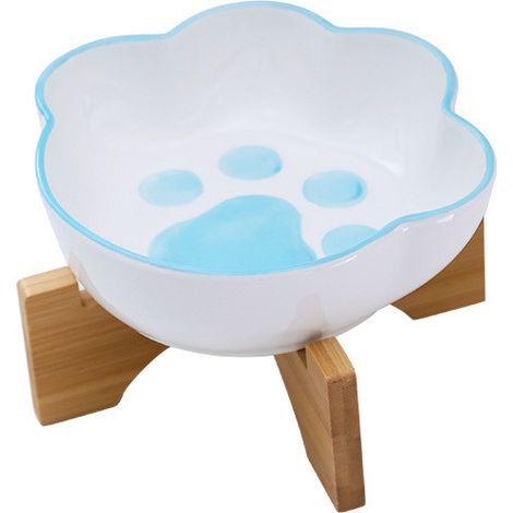 fanquare Ceramic Pink Cute Paw Cat Bowl with Elevated Stand for Cats Small Dogs, Shallow Open Pet Bowls for Canned, Raised Cat Food or Water Bowls Protect Neck, 13.5OZ (1/5)