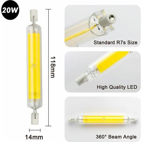 LaBlanc - 4 bombillas LED R7s, 118 mm, 20 W, 230 V, regulables, COB, luz blanca cálida (3000 K), 1600 lm, ángulo de emisión de 360°, equivalente a una lámpara halógena de 160 W. Blanco frío. (1/4)
