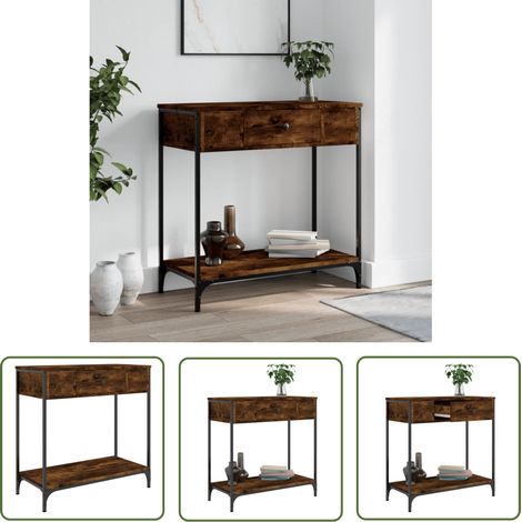 The Living Store Table console chêne fumé 75x34,5x75 cm bois d'ingénierie - Table Basse - Table D'appoint - Meuble D'entrée - Table Console - Mobilier Industriel (1/5)
