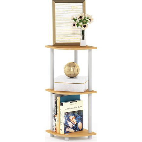 Étagère Polyvalente pour Présentoir d'Angle à 3 Niveaux, Hêtre/Blanc (1/5)