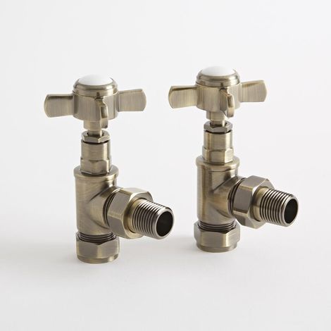 Milano Pair of Angled Heated Towel Rail Radiator Valves - Brushed Brass (1/5)