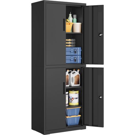 Armoire de Garage, 5 Étagères Réglables, 4 Portes, en Métal (1/5)