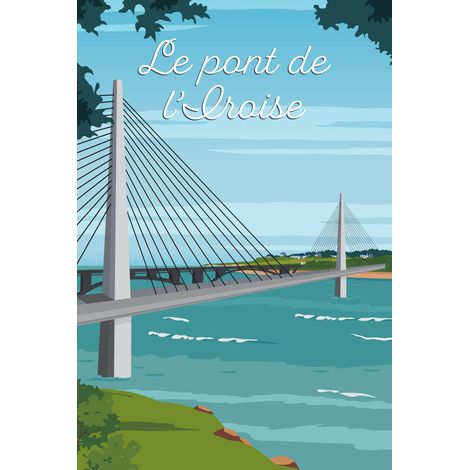Tableau sur toile illustration pont Iroise Brest 30x45 cm - Impression sur Toile Murale Décorative - Image imprimée en HD sur Toile - Toile sur Châssis en Bois FSC - Fabriqué en France (1/5)
