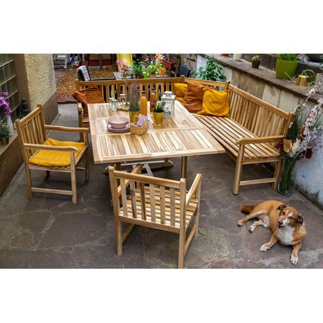 Gartenmöbel Set 4tlg mit Eckbank Teak Gartentisch ausziehbar 120-170 cm MADERA/CARACAS (1/5)
