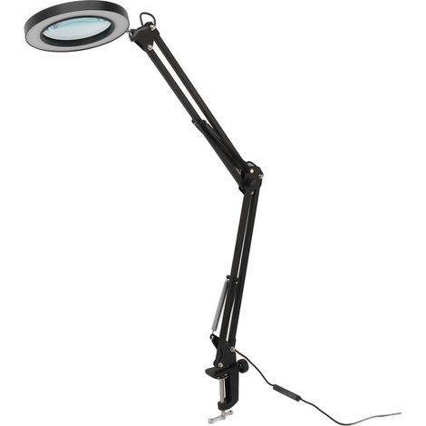 Lampé loupe de bureau avec pince, grossissement 10X, 3 modes couleur, gradation sans palier, LED éclairée, noir (1/5)