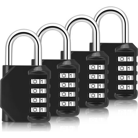 Set of 4 heavy-duty metal combination locks for outdoor lockers (type B, black) (1/5)