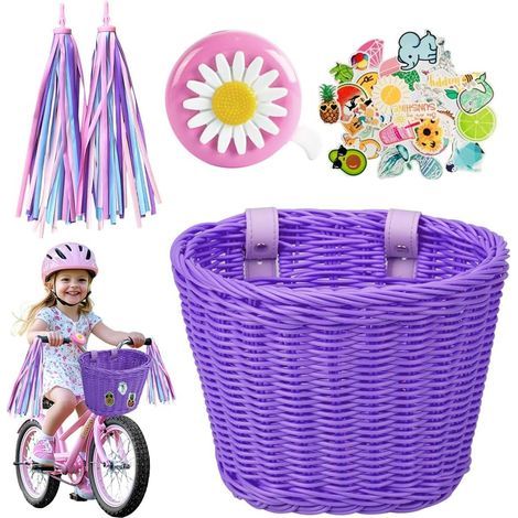 Panier de vélo enfant, panier de vélo enfant amovible, panier de vélo fille, accessoires avec sangle en cuir, horloge de vélo et autocollant (1/5)