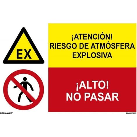 Señal combinada Atención riesgo de atmósfera explosiva Alto no pasar SEKURECO                 Adhesivo vinilo (1/2)