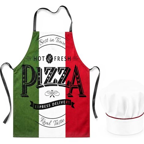 1 Unité Tablier Pizzaiolo Homme, Tablier de Cuisine Homme Humour pour Cuisinier, Tablier de Barbecue Résistant Imperméable Idéal pour Pizza, Grillade et Quotidienne, avec toque de chef (1/5)