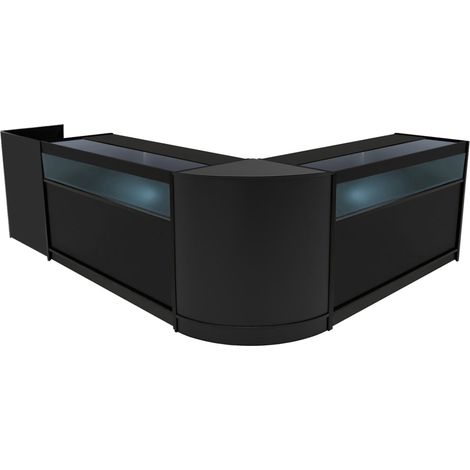 Comptoirs de Vente en MDF Noir à LED Blancs Ensemble Luna CM60 TB60 B1500 3 Unités de Rangement Étagères Internes Portes Coulissantes Verouillables Réception Bureau Vêtements [Clés INCLUS] (1/5)