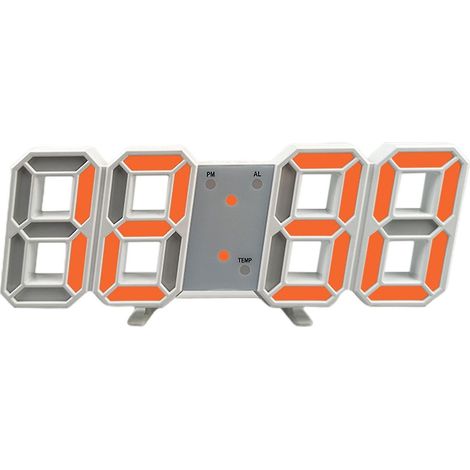 Horloge murale numérique 3D orange à suspension USB avec affichage de l'heure au format 12/24 heures et veilleuse LED (1/4)