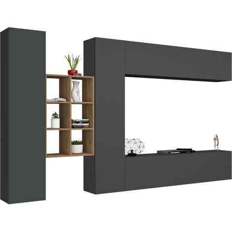 Parete Attrezzata Soggiorno Porta TV Libreria 320x30x180 cm Antracite (1/5)