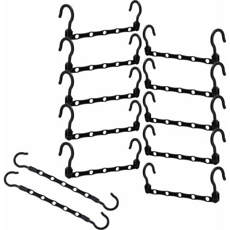 Lot de 12 Cintres Magiques,Cintre Multifonctionnel pour Économiser de l'espace,Organisateur de Cintre pour Vêtements Serviettes Echarpes Cravates (Noir) (1/5)