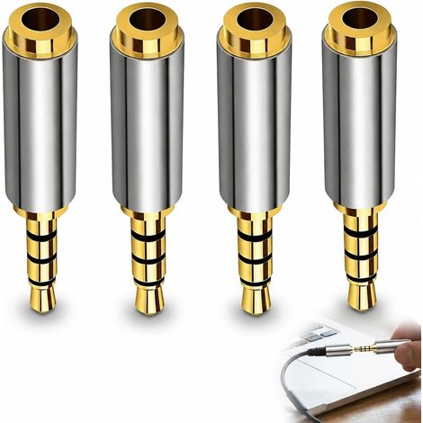 Adaptateur audio mâle vers femelle (lot de 4), prise jack stéréo 3,5 mm vers 3,5 mm, avec connecteur pour casques et appareils audio, embout de connexion compact (1/5)