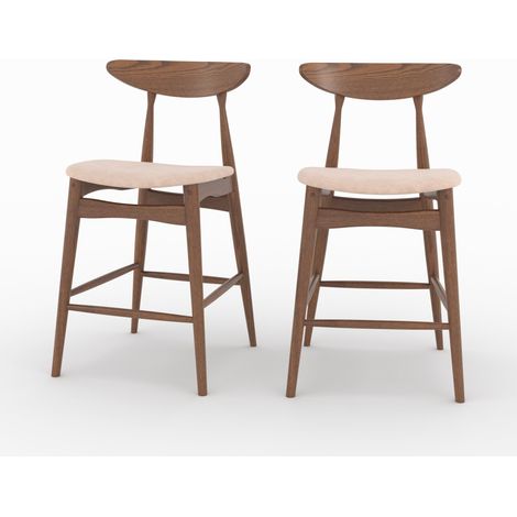 Lot de 2 chaises pour ilot central 63,5 cm en tissu beige et bois - Josette (1/5)