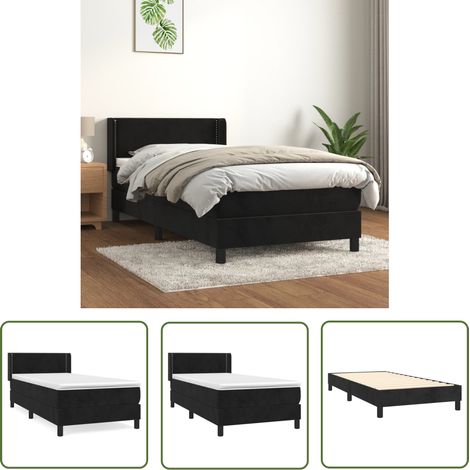 The Living Store Boxspringbett mit Matratze Schwarz 100x200 cm Samt - Samtbett - Boxspringbett - Doppelbett - Schlafzimmermöbel - Luxusbett (1/5)