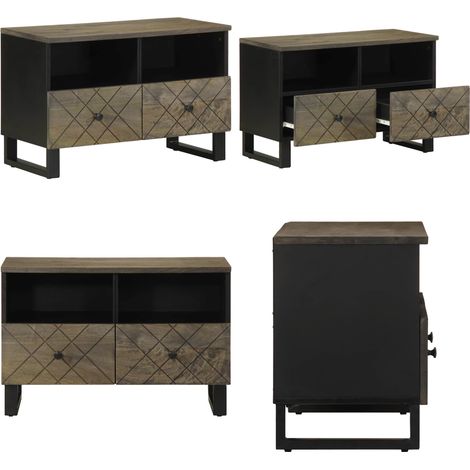 vidaXL TV-Schrank Schwarz 70x33x46 cm Massivholz Mango (1/5)