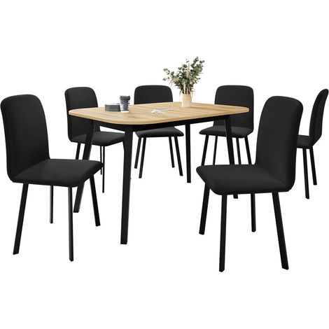 Salle à manger complète Edmond 117, Chêne doré artisanal + Noir, 77x80x130cm, Diamètre: 0, Nombre de chaises: 6, Style: Contemporary