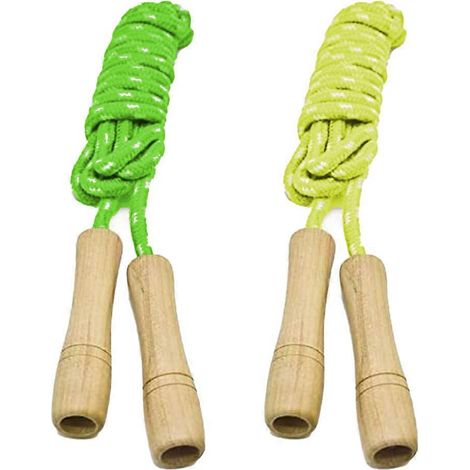 Corde à sauter en coton avec poignée en bois pour enfants : activité ludique en extérieur, cadeau idéal pour les fêtes, exercice (1/4)