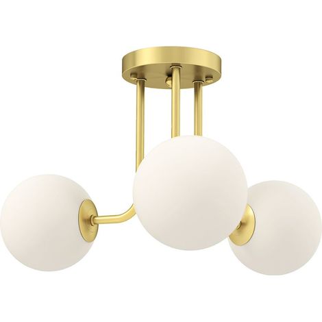 Plafonnier LED 25W, luminaire plafonnier 3 lumières avec douilles G9, abat-jour globe, 42 x 42 x 26,5 cm, doré (1/5)