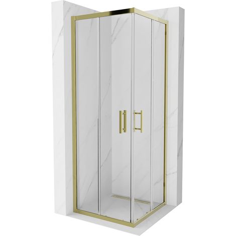 Mexen – Cabine de douche carrée 70 x 70 cm – Verre trempé 6 mm – Portes coulissantes – Finition dorée – Revêtement anti-calcaire – 8600700705000