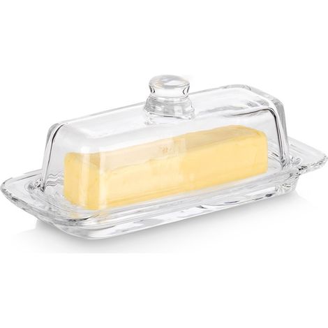 Butterdose aus Glas mit Deckel, klassisch, 20 x 9,5 cm