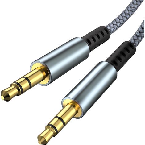 Cable Jack 3.5 Male Male Stereo, Cable Jack 3,5 [1,2 M] En Nylon Tresse Pour Autoradio, Casque, Pc, Telephone Portable, Chaine Stereo, Tablette, Haut-Parleur, Lecteur Mp3/Mp4 Gris (1/5)