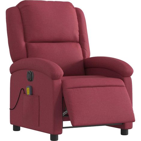 vidaXL Poltrona Massaggiante Reclinabile Elettrica Rosso Vino Tessuto