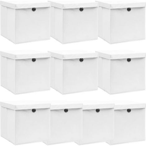 Boîtes de rangement avec couvercle 10pcs Blanc 32x32x32cm Tissu