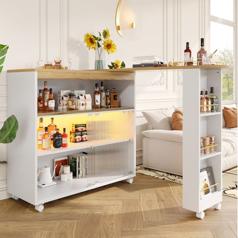 Mesa extensible con almacenamiento LED móvil blanca OKMYHOME (1/5)