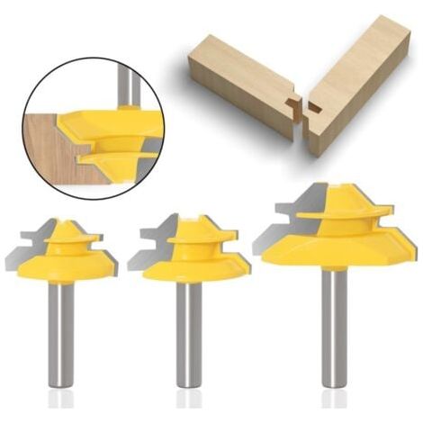 3 pcs Fraise à Rainurer à 45 Degrés (Tige de 8mm) - Outil de Routeur à Verrouillage Mitre (1/4)