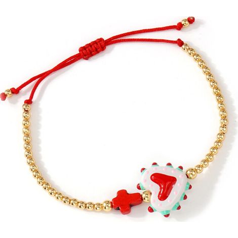 Braccialetto con crocifisso a forma di cuore e perline - JS B25071101E