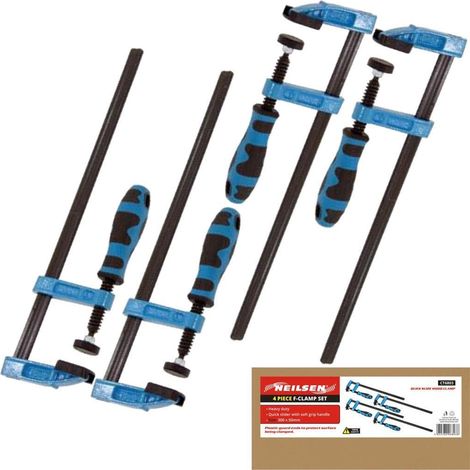Neilsen 4pc F Clamps 300mm Wood Working Soft Grip Metal Heavy Duty Clamp 12" (1/2)