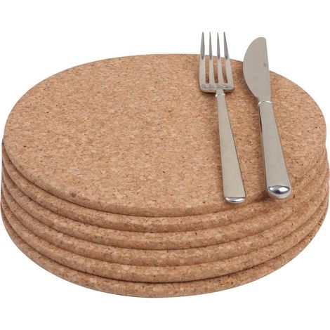 T&G Woodware 6 sottobicchieri rotondi in sughero naturale, 22 x 0,6 cm