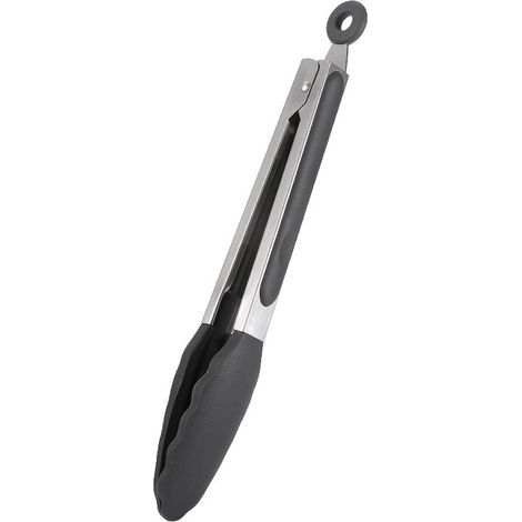 23cm (9 inch) Stainless Steel and Silicone Food Tongs - Non-Stick Steak Tongs - BBQ Bread Tongs - Kitchen Tools (Grey) - AquaForge (1/5)