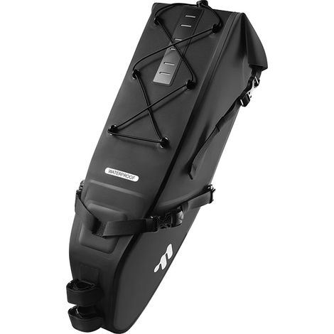 Bolsa trasera para bicicleta, gran capacidad de almacenamiento para viajes, totalmente impermeable, negra. (1/2)