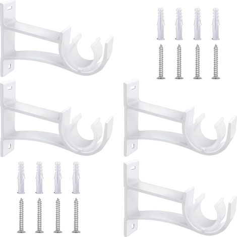 Lot de 4 supports de tringle à rideaux robustes en métal blanc de 25 mm pour tringle à rideaux de 25 mm à 30 mm (1/4)