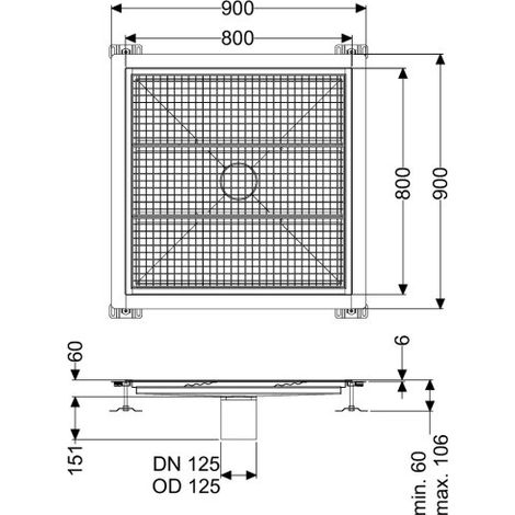Bac de sol Ferrofix avec rebord adhésif, H : 6 mm, 800 x 800 mm