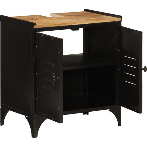 Meubles de Rangement，Armoire de lavabo de salle de bain fer et bois de manguier CFW607319 (1/5)